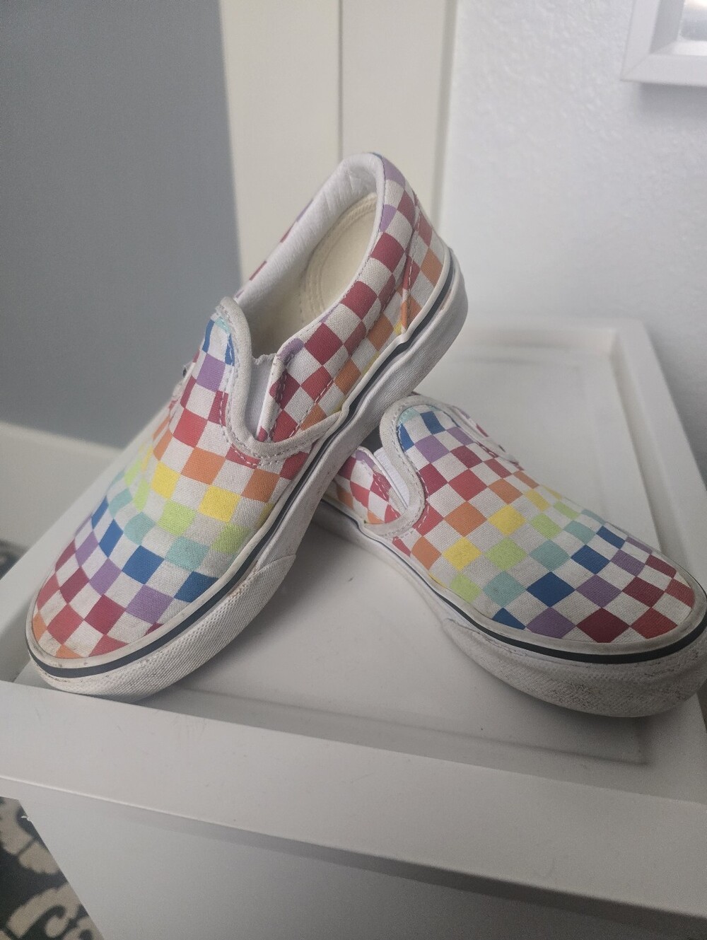Kids Vans Slip Ons Rainbow Checkerboard